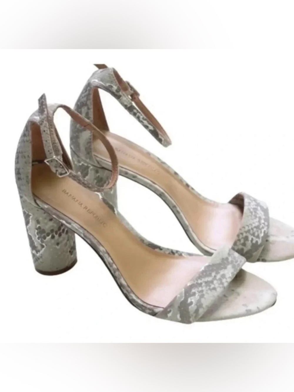 Banana Republic Leather Faux Embossed Reptile Print Ankle Strap Sandal Size 7.5